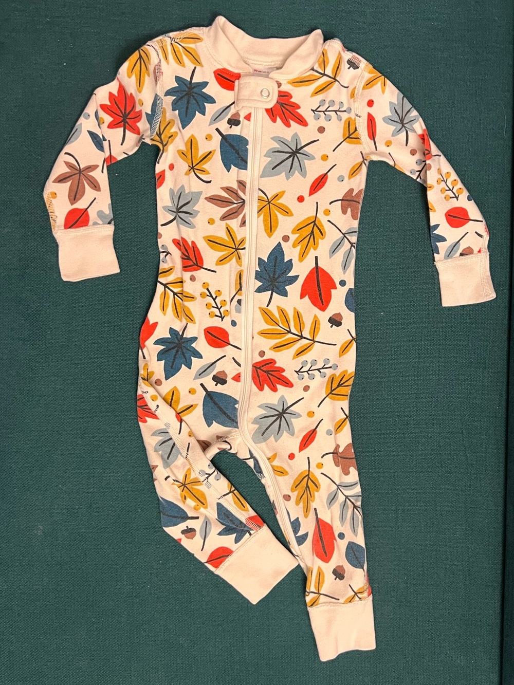 Hanna Andersson Cream Footie with Autumn Leaf Print